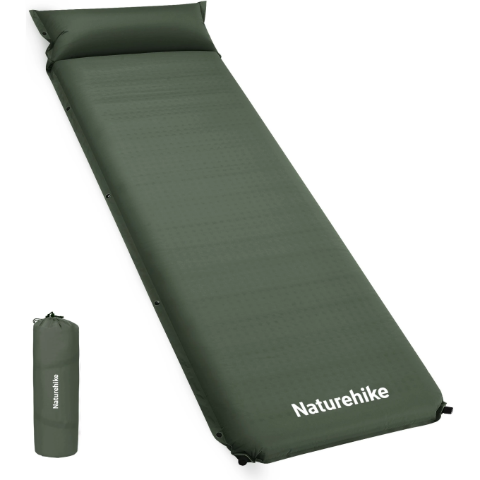 Коврик NATUREHIKE CNK2450WS020 D04 10см с подушкой R7.8 самонадувной туристический зеленый 6927595712733