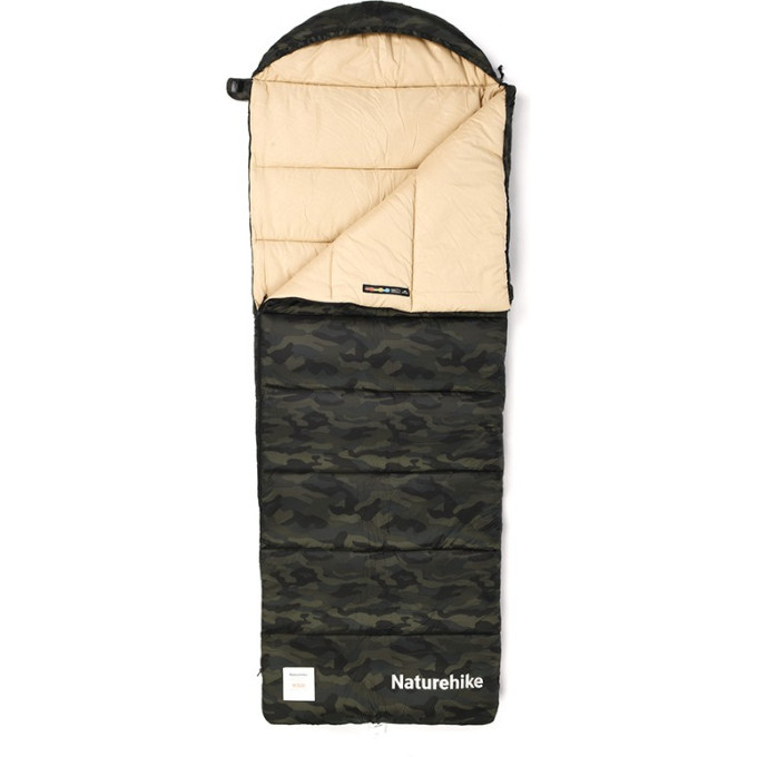 Ультралёгкий спальный мешок NATUREHIKE CNK2350WS023 M320 хлопковый с капюшоном весна осень камуфляжный, молния справа 6975641889205